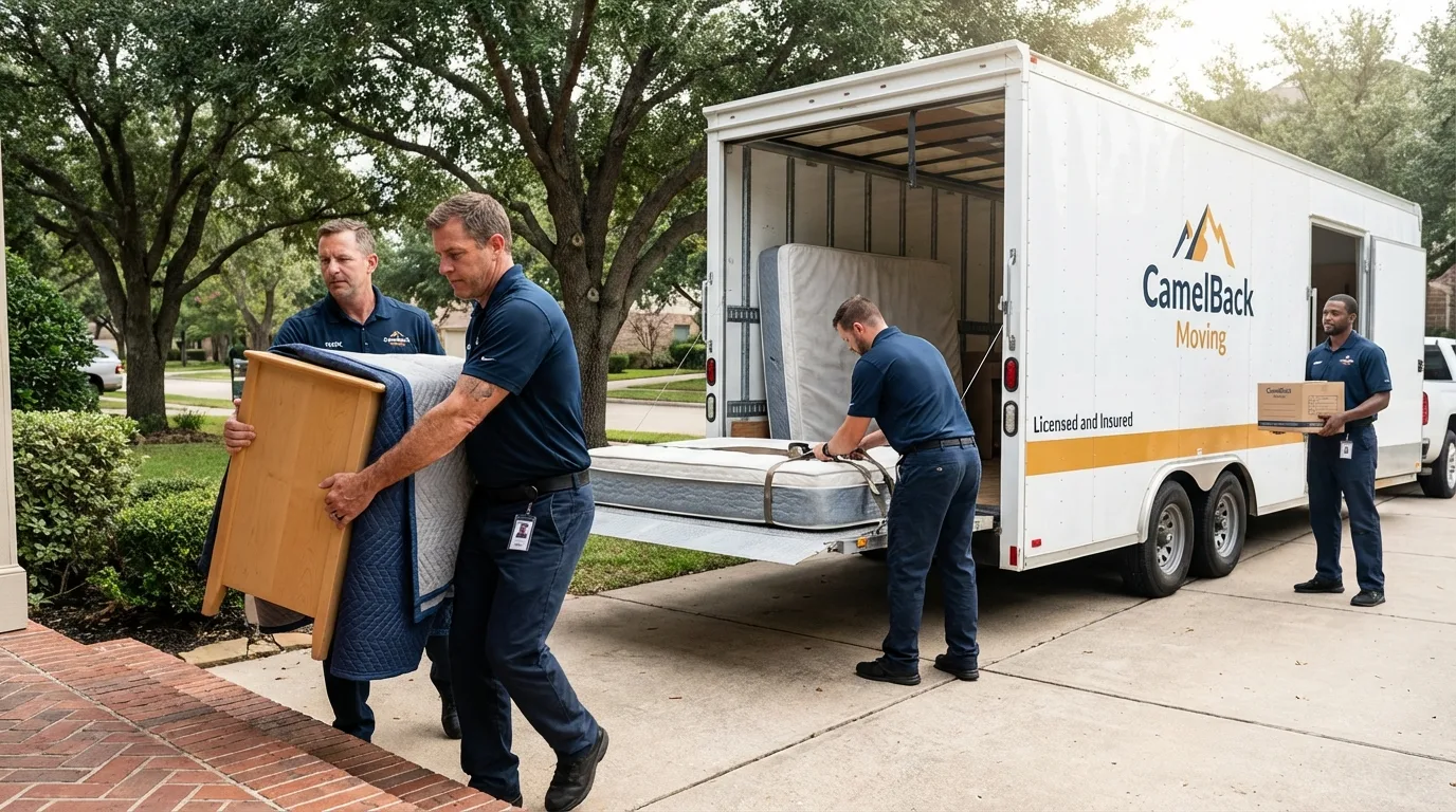 Crew loading residential truck for cross-state move from Nelson, NE